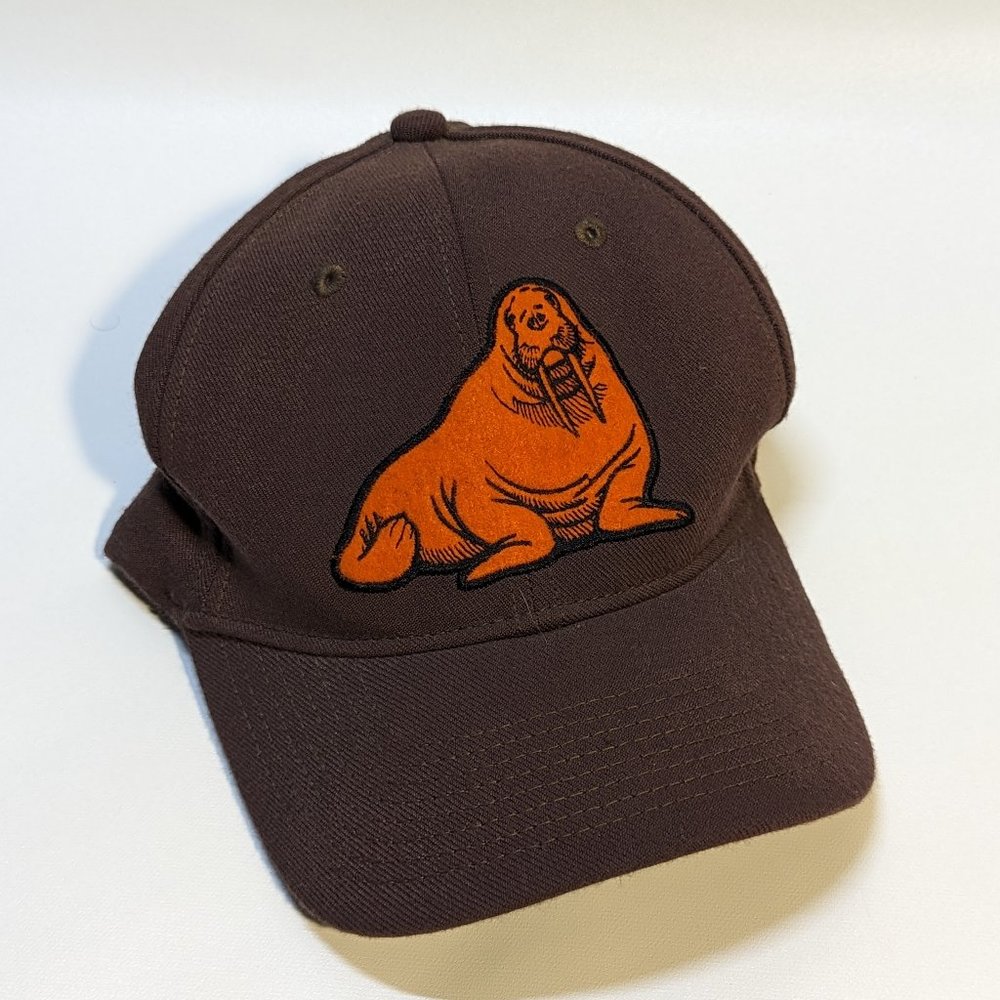 Upper Playground Elastic Back Cap Brown Orange Walrus Logo